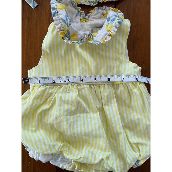 Cynthia Rowley 3-6 Month One Piece Set Hat Covered Buttons Yellow Lemon Bubble - Picture 10 of 13